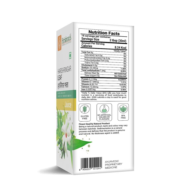 Krishna's Herbal & Ayurveda Night Jasmine Parijat Harshringar Leaf Juice - 1000 ml - Image 2
