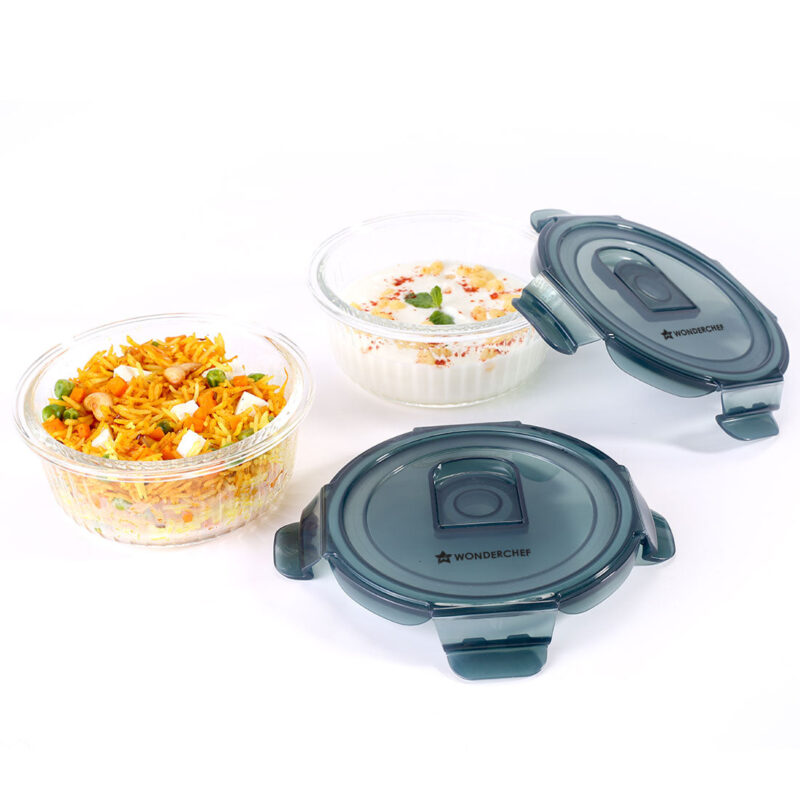 Verona Lunch Box Set of 2 | 400ml Borosilicate Glass Containers with Steam Vent | Leak Proof | Air Tight | Microwave Safe, Freezer Safe | Stain and Odour Free | Easy to Clean - Image 5