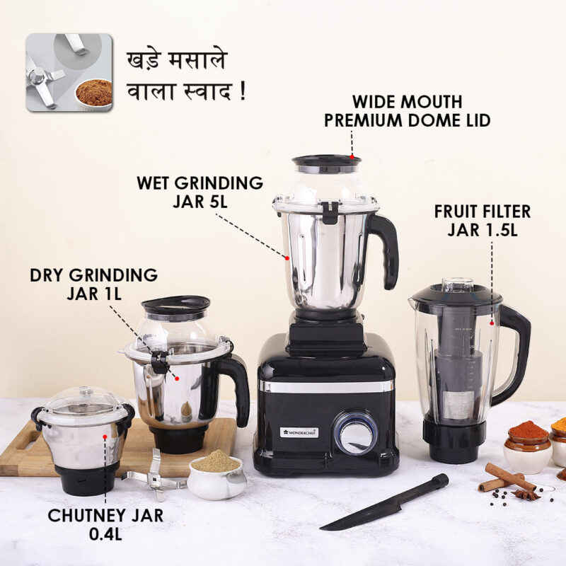 Sumo Black DLX Mixer Grinder with 4 Stainless Steel Jars, 1000 W in Black - Image 3
