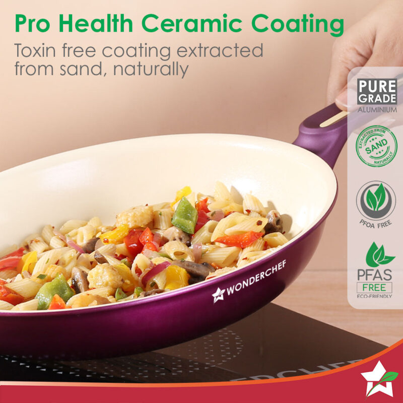 Bellagio Fry Pan | 20 cm | 1.1 L | Non-Stick Ceramic Coating | Non-Toxic | Pure Aluminium | PFAS and PFOA Free | 3mm Thickness | Two-Tone Soft-Touch Handle | Firm Grip | 2 Years Warranty - Image 2