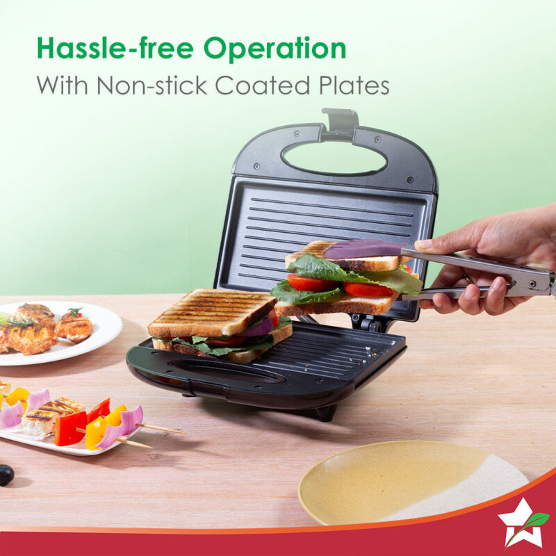 Prato Plus Griller Auto Temp Control, LED indicator | 800 W | Non-stick Coated Plates | Oil Free Toasting| Easy to Clean| 1 Year Warranty - Image 2