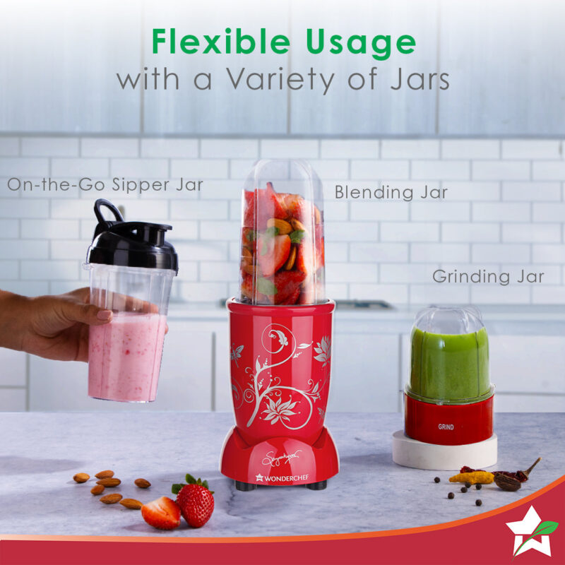 Nutri-blend Mixer Grinder Blender, Smoothie Maker, 3 Unbreakable Jars (Blending, Grinding, and Sipper Jar), 500W 22000 RPM 100% Full Copper Motor, SS Blades, 2 Year Warranty, Red - Image 2