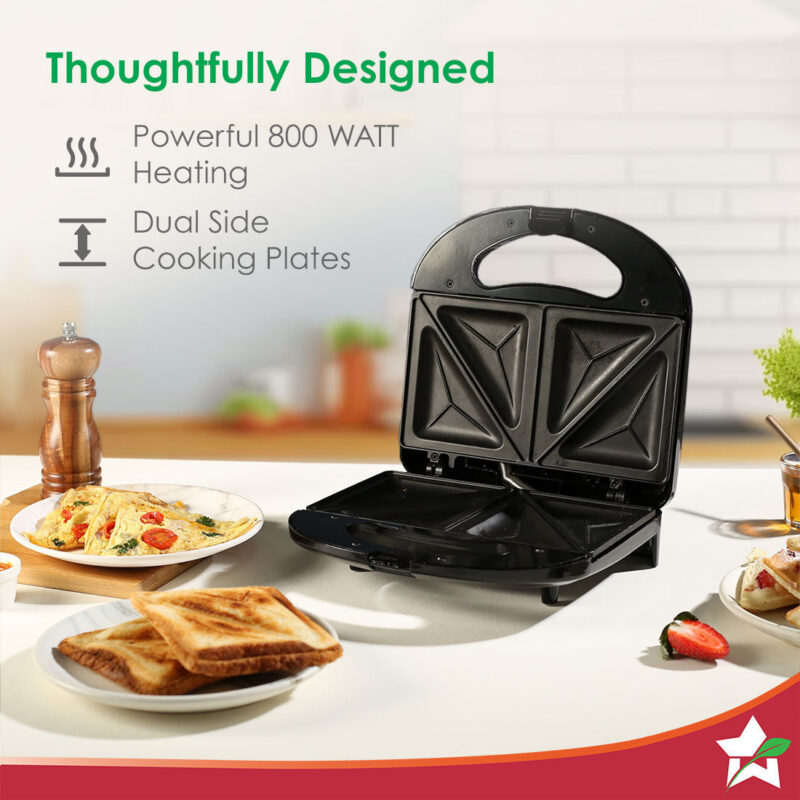 Ultima Sandwich Maker | 800 Watt | LED Indicator Lights | Non-Stick Coated Plates | Locking Latch | Energy Efficient | Dual-Sided Cooking Plates | Auto Thermostat Feature | Anti-Slip Base | Easy to Clean | 2 Years Warranty - Image 3