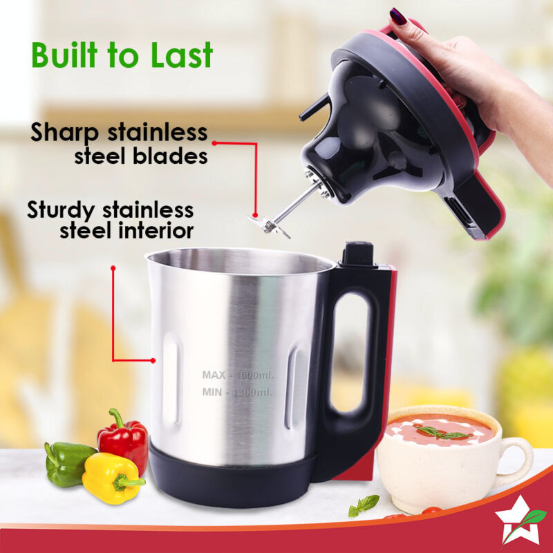 NEO Automatic Soup Maker | 1.6 Litre | 900W Heater | Stainless Steel Blades | Stainless Steel Jug | 5 Pre-Set Functions | Red | Black | Steel | One Touch Operation | Touch Control Panel | 30 Minute Cook Time | 2 Years Warranty - Image 3