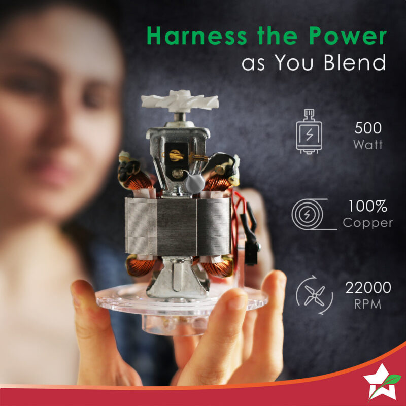 Nutri-blend, 500W, 22000 RPM 100% Full Copper Motor, Mixer-Grinder, Blender, SS Blades, 2 unbreakable Jars, 2 Years warranty, Champagne, Recipe book by Chef Sanjeev Kapoor - Image 3