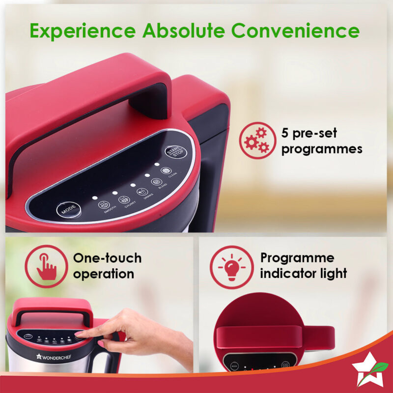 NEO Automatic Soup Maker | 1.6 Litre | 900W Heater | Stainless Steel Blades | Stainless Steel Jug | 5 Pre-Set Functions | Red | Black | Steel | One Touch Operation | Touch Control Panel | 30 Minute Cook Time | 2 Years Warranty - Image 4