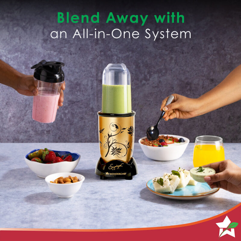 Nutri-blend, 500W, 22000 RPM 100% Full Copper Motor, Mixer-Grinder, Blender, SS Blades, 2 unbreakable Jars, 2 Years warranty, Champagne, Recipe book by Chef Sanjeev Kapoor - Image 4