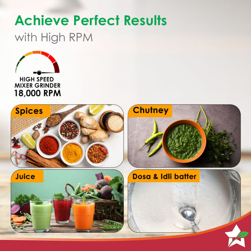 Hush BLDC Mixer Grinder | 3 Jars for Blending, Dry Grinding, Chutney Grinding | Low Friction | Low Noise | Conserves Power | Grind Masalas, Nuts, Coconut to Fruits/Vegetables | RPM 18,000 - Image 4