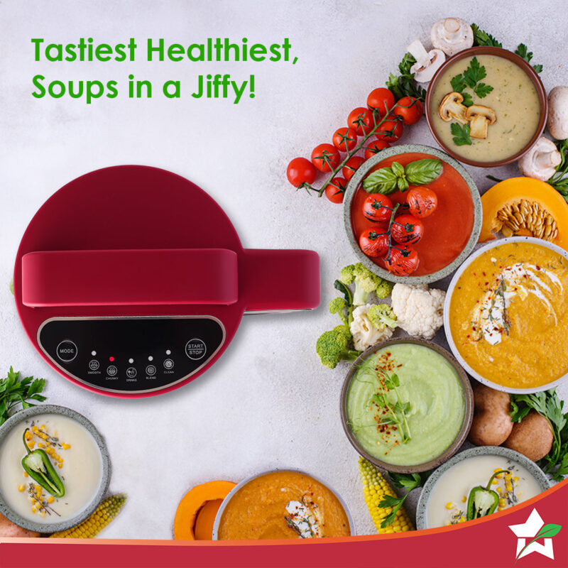 NEO Automatic Soup Maker | 1.6 Litre | 900W Heater | Stainless Steel Blades | Stainless Steel Jug | 5 Pre-Set Functions | Red | Black | Steel | One Touch Operation | Touch Control Panel | 30 Minute Cook Time | 2 Years Warranty - Image 5