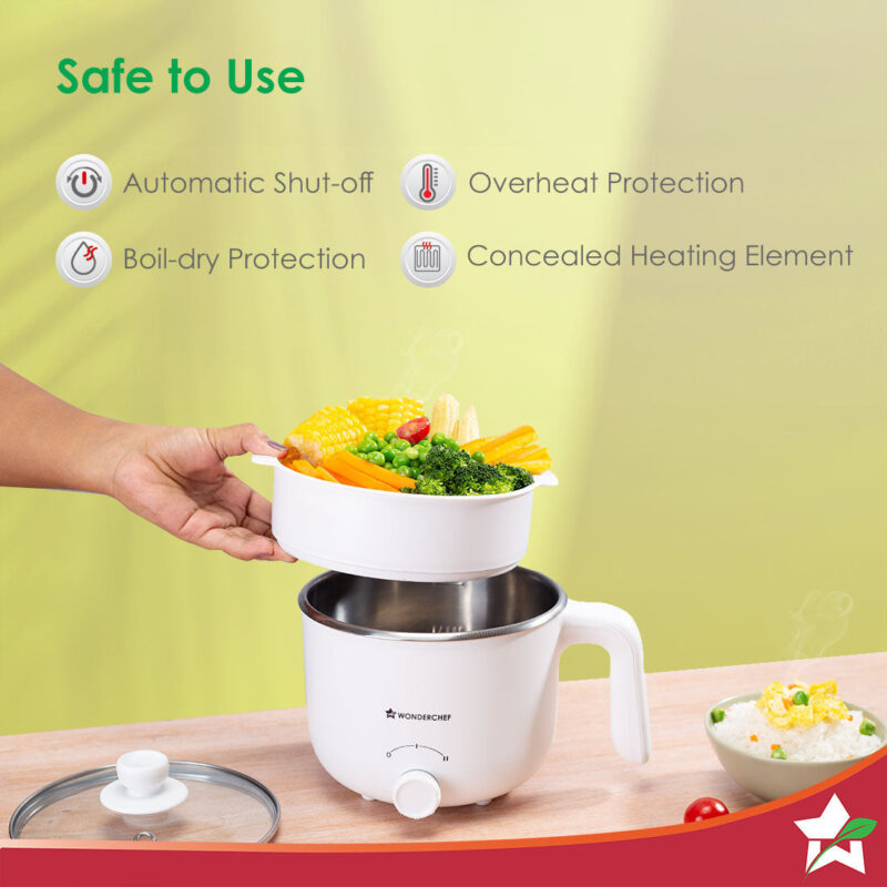 Luxe Multi Cook Kettle | Dual Power Modes | Quick Boiling | Automatic Shut-Off | Overheat Protection | Boil-Dry Protection | Egg Stand | Steamer Pot | Anti-Rust Stainless Steel | Cool Touch Exterior | 1.2 L | 600W | Ivory | 2 Years Warranty - Image 5