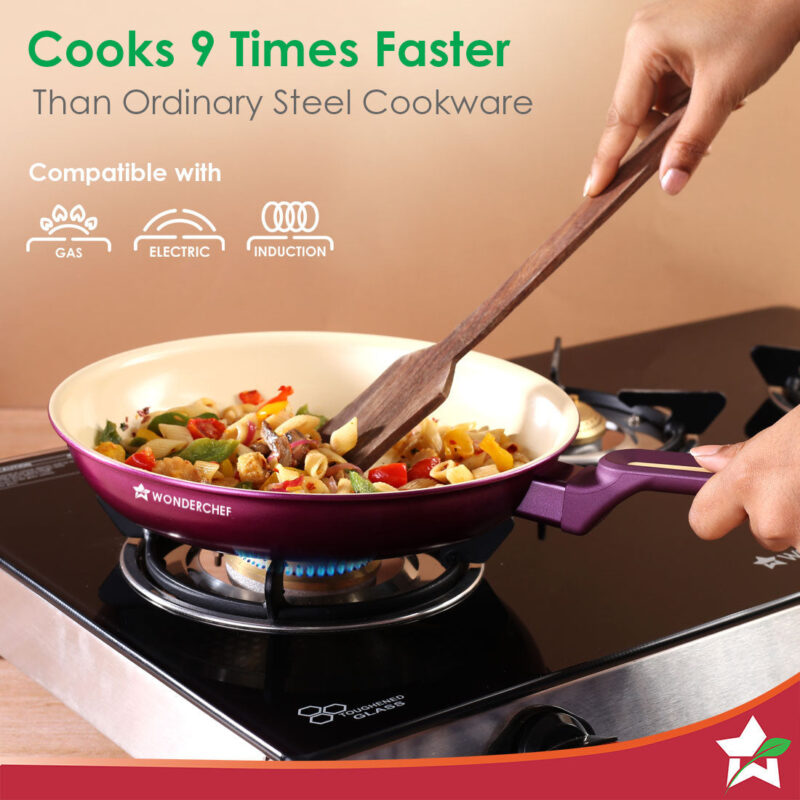 Bellagio Fry Pan | 24 cm | 1.7 L | Non-Stick Ceramic Coating | Non-Toxic | Pure Aluminium | PFAS and PFOA Free | 3mm Thickness | Two-Tone Soft-Touch Handle | Firm Grip | 2 Years Warranty - Image 5