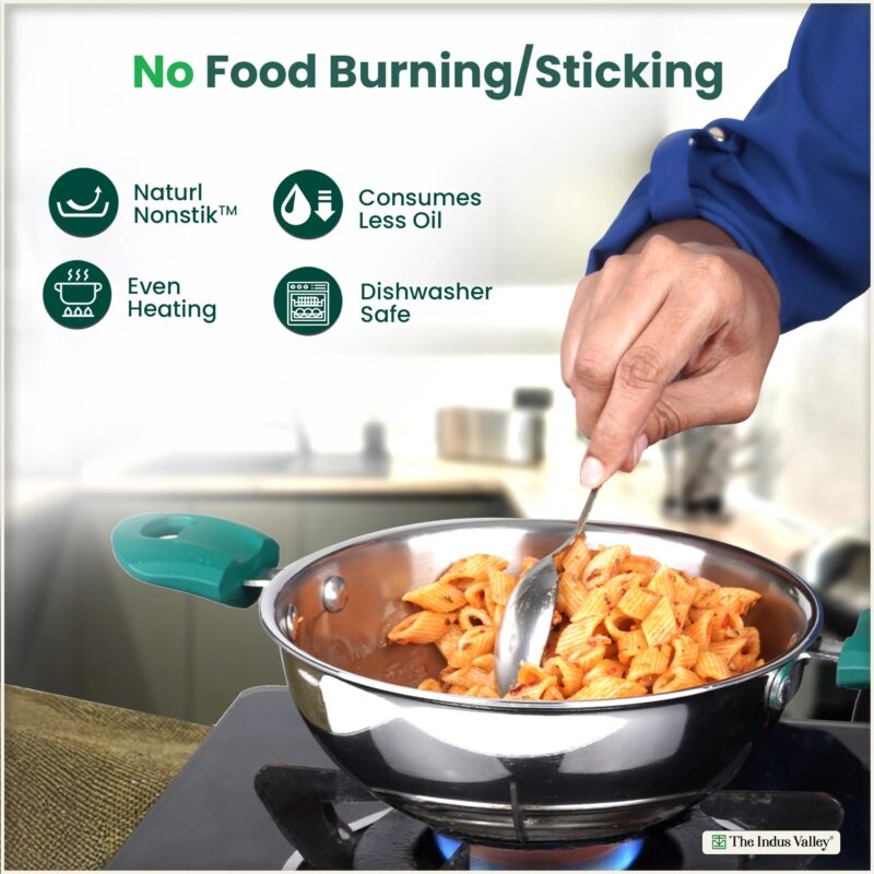 TurboCuk Tri-ply Stainless Steel Wok Kadai, Premium Quality, 3 Layer Thick Body, 100% Toxin-free, Non-stick, 1.3/3 L, 18/24 cm - Image 6