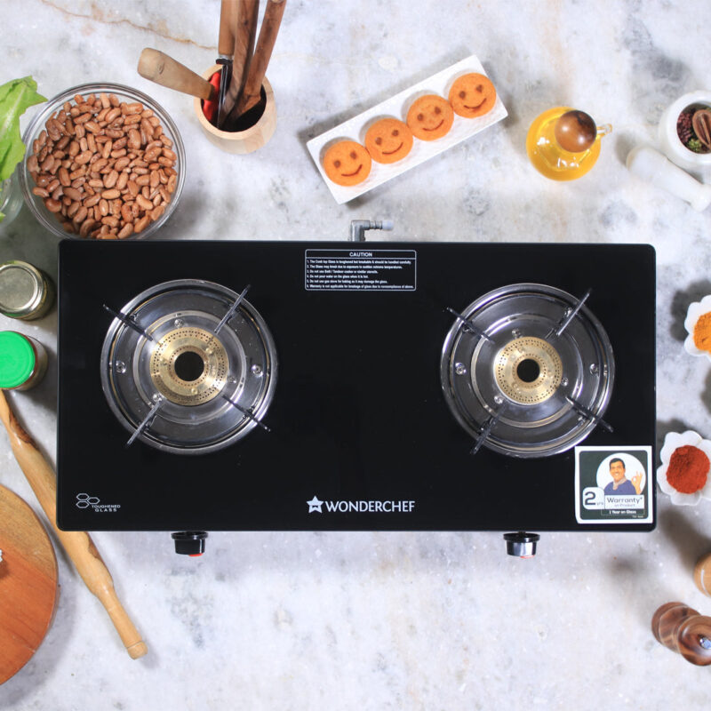 Ruby 2 Burner Glass Cooktop, Black Toughened Glass with 1 Year Warranty, Ergonomic Knobs, Heat-Efficient Brass Burners, Stainless-steel Spill Tray, Manual Ignition - Image 11