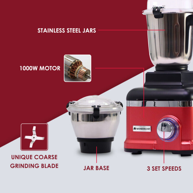 Sumo Mixer Grinder 1000W With 3 Stainless Steel & 1 Fruit Filter Jar 5 Years Warranty On Motor, Rust And Black, Long life motor - Image 10
