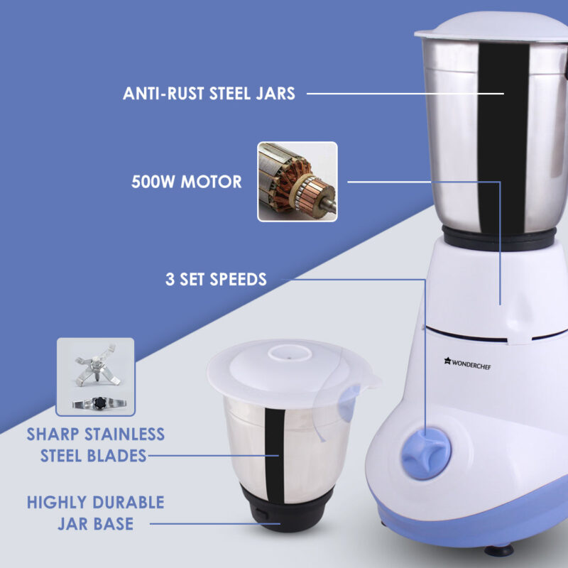 Wonderchef Renewed Capri Mixer Grinder 550W | 3 Stainless Steel Jars - Image 12