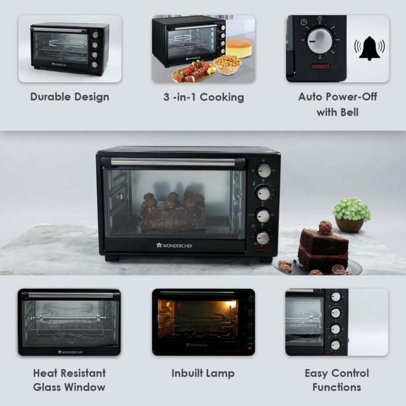 Wonderchef Renewed Oven Toaster Griller (OTG) - 28L | Black with Rotisserie | Auto-shut off | Heat-resistant Tempered Glass | Multi-stage Heat Selection - Image 13