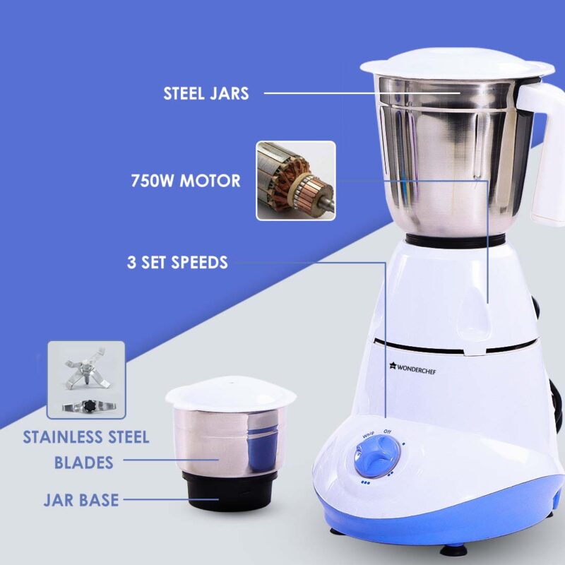 Capri Mixer Grinder 750 Watts 3 Stainless Steel Jars, 5 years Warranty on Motor - Image 8