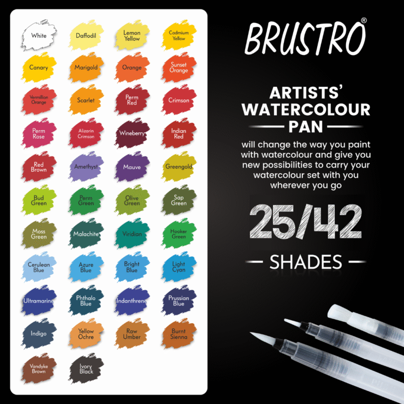 BRUSTRO Artists Watercolour Paint Pan Set of 25 with Artists Watercolour Paper 300 GSM, 25% Cotton, Color, Cold Pressed, A4 (Pack of 12), A3 (Pack of 6) & A5 (Pack of 24) - Image 4