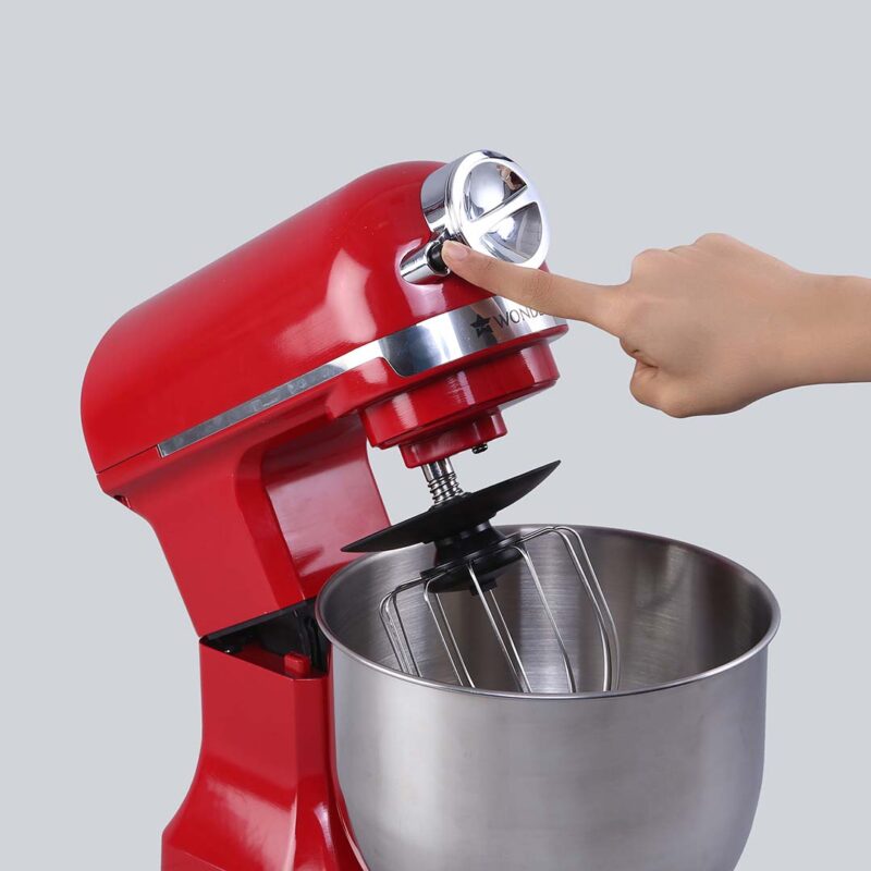 Crimson Edge Die-Cast Metal Stand Kitchen Mixer & Beater with free attachments | 5.7L SS Bowl | 1000W motor | 6 Speed Setting | Whisking Cone, Mixing Beater & Dough Hook attachments | 3 Yrs warranty | Red - Image 9