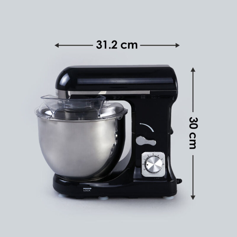 Crimson Edge Die-Cast Metal Kitchen Stand Mixer and Beater with 6 Speed Settings | 1000W Powerful Copper Motor | 5L SS Bowl | Whisking Cone, Mixing Beater, Dough Hook Attachments & Splash Guard | Home Cooks & Professional Bakers | 3 Year Warranty | Black - Image 8