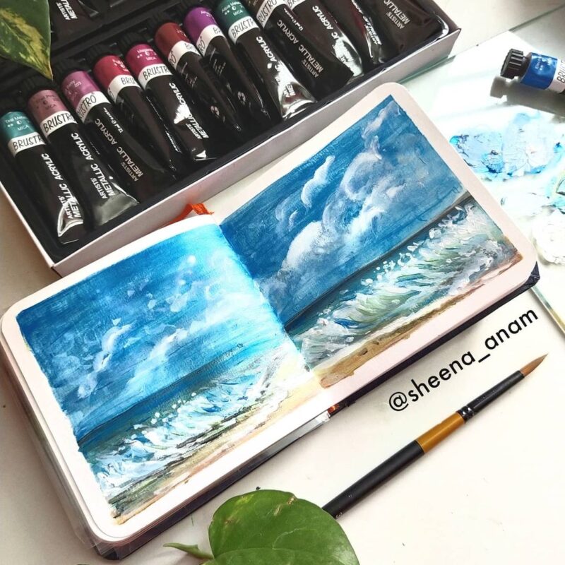 Brustro Artists’ Metallic Acrylic Set of 24 and Taklon Brush Set of 10 with 4 Canvas Boards - Image 2
