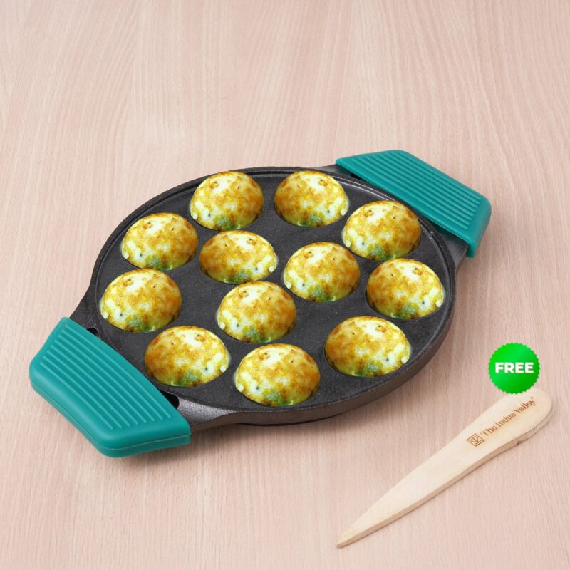 12 Pit/Cup CASTrong Cast Iron Paniyaram/Appe Pan, Pre-seasoned, Toxin-free, Free Cool Silicone Grip + Spatula, 21 cm, 2.2 kg - Image 14
