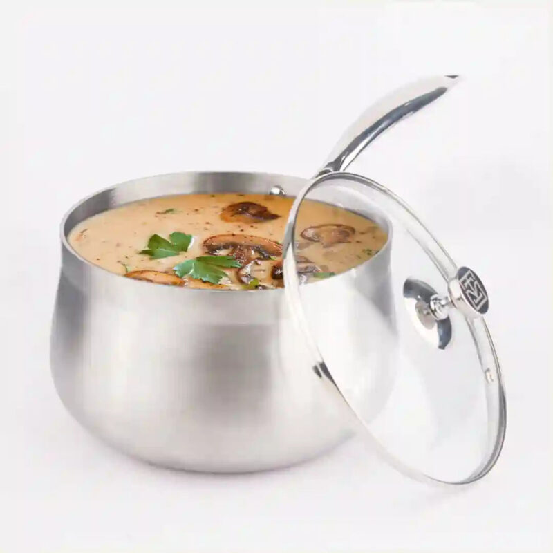 TurboCuk Tri-ply Stainless Steel Saucepan/ Milk/ Tea Pan+ Glass Lid, Premium Quality, 3 Layer Thick Body, 100% Toxin-free, Non-stick, Induction & Gas, 1.5/3.5L