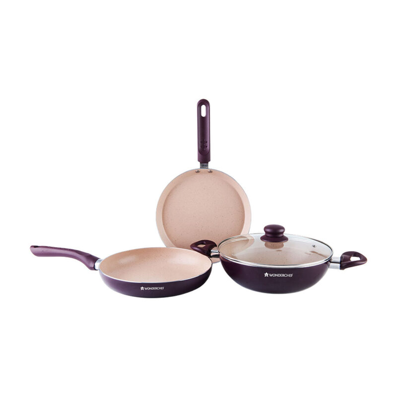 Milano Set Burgundy 24 cm, Wok, Fry Pan, Dosa Tawa, Meta Tuff - non - stick coating, Pure grade Aluminum, - Image 5