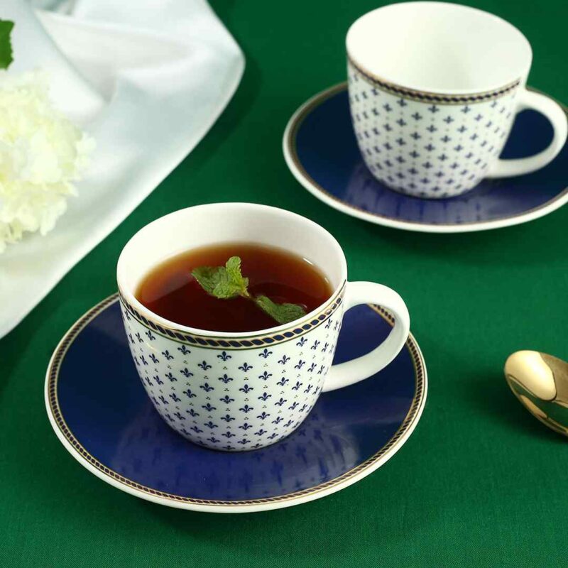 Sicilia Fine Bone China Cup & Saucer Set - Royal Blue - Set of 2 Pcs - Image 8
