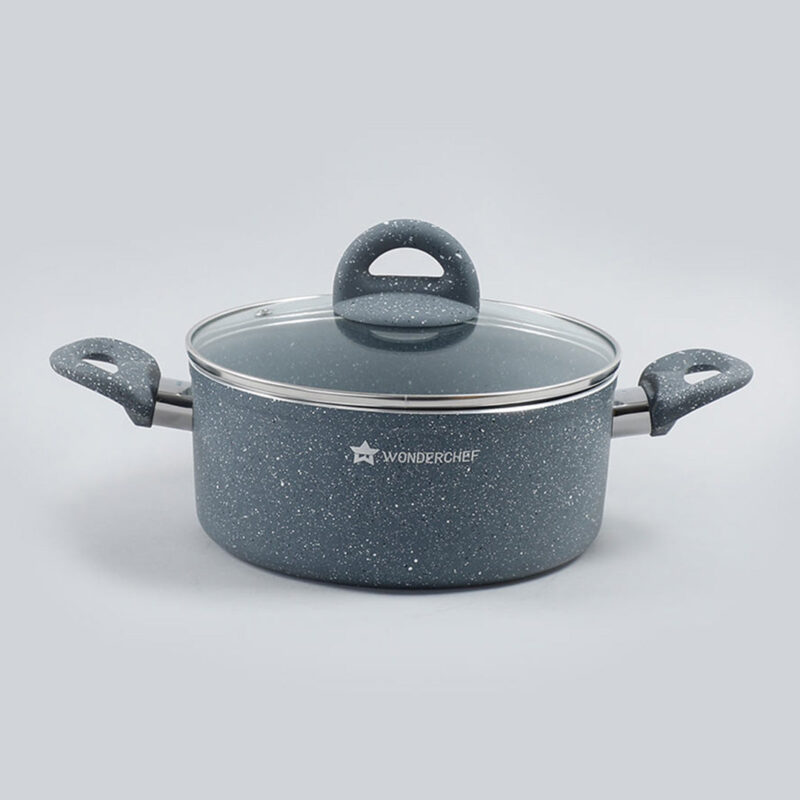 Granite 24 cm Non-Stick Casserole | Glass Lid |Induction Bottom | Soft-Touch Handles | Virgin Aluminium | PFOA and Heavy Metals Free | 3.5mm | 4 liters | 2 Year Warranty | Grey - Image 14