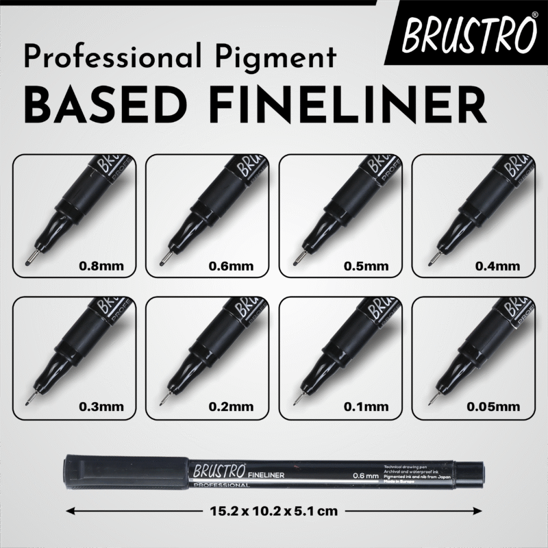 Brustro Professional Pigment Based Fineliner - Pack of 6 (Black) with Artist Sketch Book 110 GSM A5 Wiro Journal (156 Pages) - Image 2
