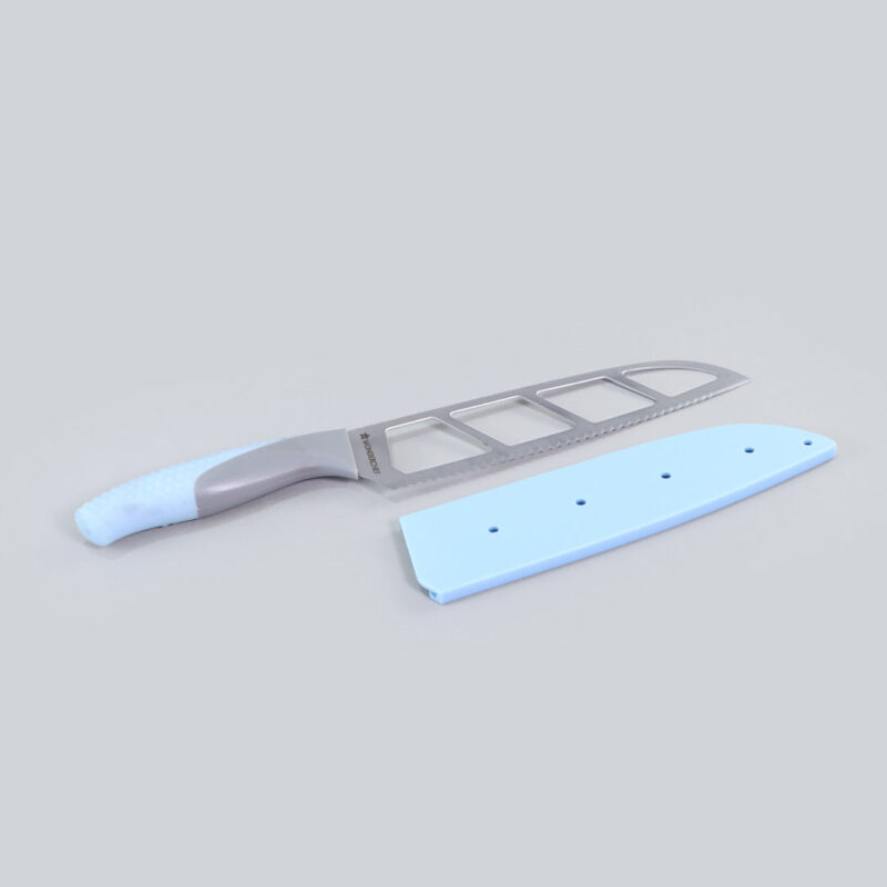 Easy Slice Stainless Steel Knife 20.3 CM, Razor Sharp Double-Edged Blade, Hollow Blade Design, Full-Tang Construction, Plastic Guard for Protection, 5 Years Warranty, Blue - Image 5