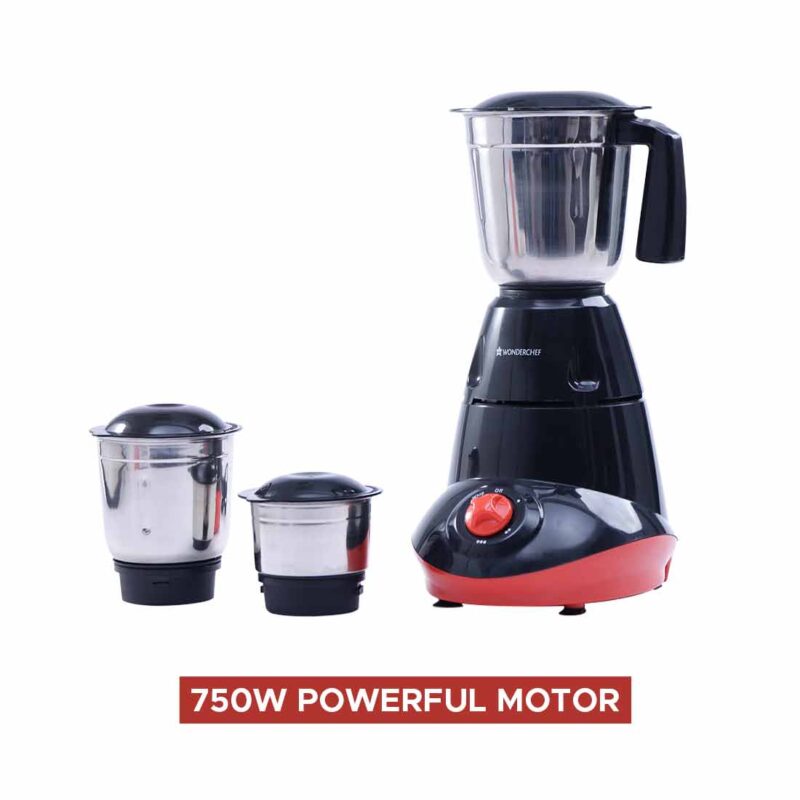 Capri Mixer Grinder 750W, 3 Stainless Steel Jars, Black & Red, 5 Years Warranty - Image 7