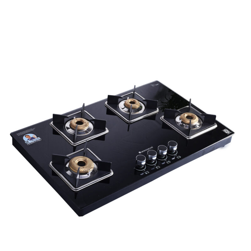 Octavia 4 Burner Glass Hob Top Auto Cooktop | 8mm Toughened Glass | Auto Ignition | Forged Brass Burners | Stainless Steel Drip Tray | Anti-Skid Legs | Large & Heavy Pan support | LPG compatible | Black steel frame | 2 Year Warranty | Black - Image 7