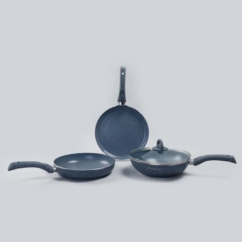 Granite Non-stick Cookware Set, 4Pc (Fry Pan with Lid, Wok, Dosa Tawa), Induction Bottom, Soft-touch Handles, Virgin Grade Aluminium, PFOA/Heavy metals free, 3.5mm, 2 years warranty, Grey - Image 15