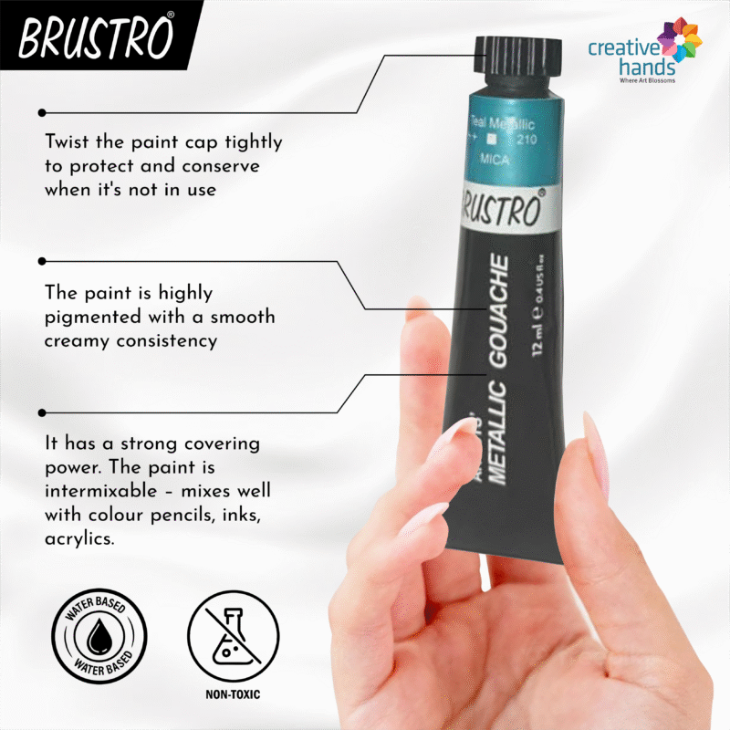 BRUSTRO BRGCCBLA5 Metallic Gouache Set Matte Finish 12ml - Image 3