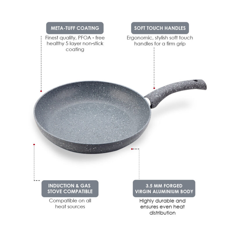 Granite 26 cm Non-Stick Fry Pan | 2 L | Grey | 5 Layer PFOA Free Non-Stick Coating | Compatible with Hot Plate, Hobs, Gas Stove, Ceramic Plate and Induction cooktop | 2 Years Warranty - Image 8