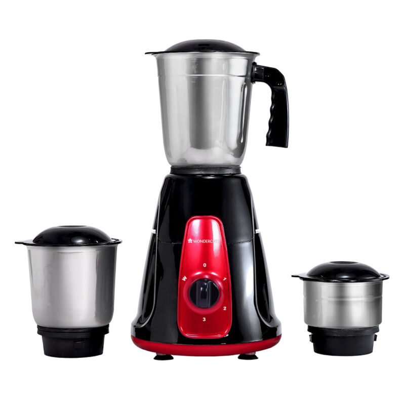 Platinum Mixer Grinder 500W with 3 Stainless Steel Jars And Anti-Rust Stainless Steel Blades, Ergonomic Handles, 5 Years Warranty On Motor,  Black & Crimson - Image 2