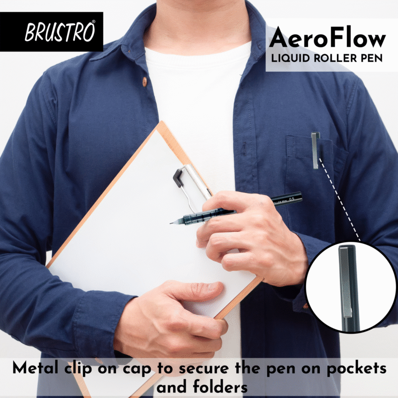 BRUSTRO AeroFlow Liquid Ink Rollerball Pens 0.5 Micro Tip Pack of 12 (Classic Black ink) - Image 2