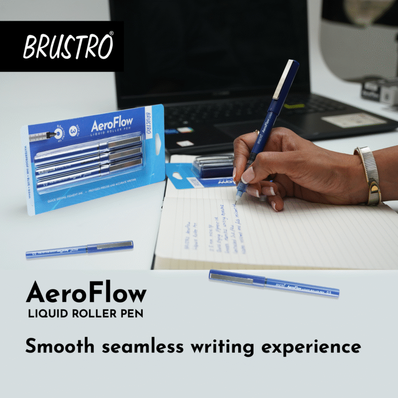 BRUSTRO AeroFlow Liquid Ink Rollerball Pens | Blue | 0.5mm, Micro Tip | Pack of 3| Ideal for Students, Professionals, Office, Exam use, Accurate Smooth Writing, Waterproof, Fade Resistant - Image 7