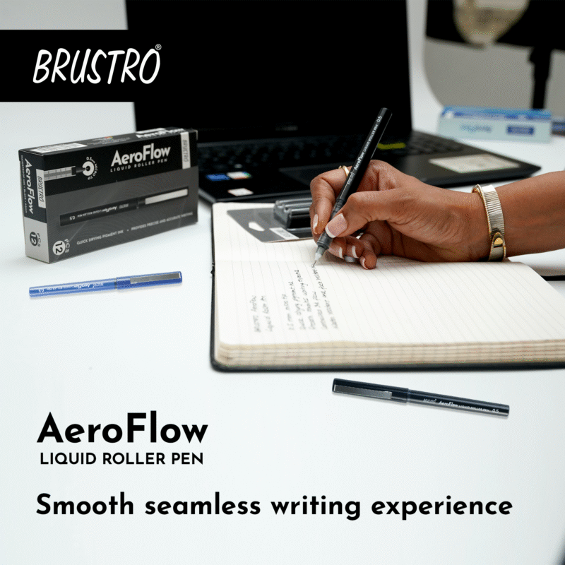 BRUSTRO AeroFlow Liquid Ink Rollerball Pens 0.5 Micro Tip Pack of 12 (Classic Black ink) - Image 7