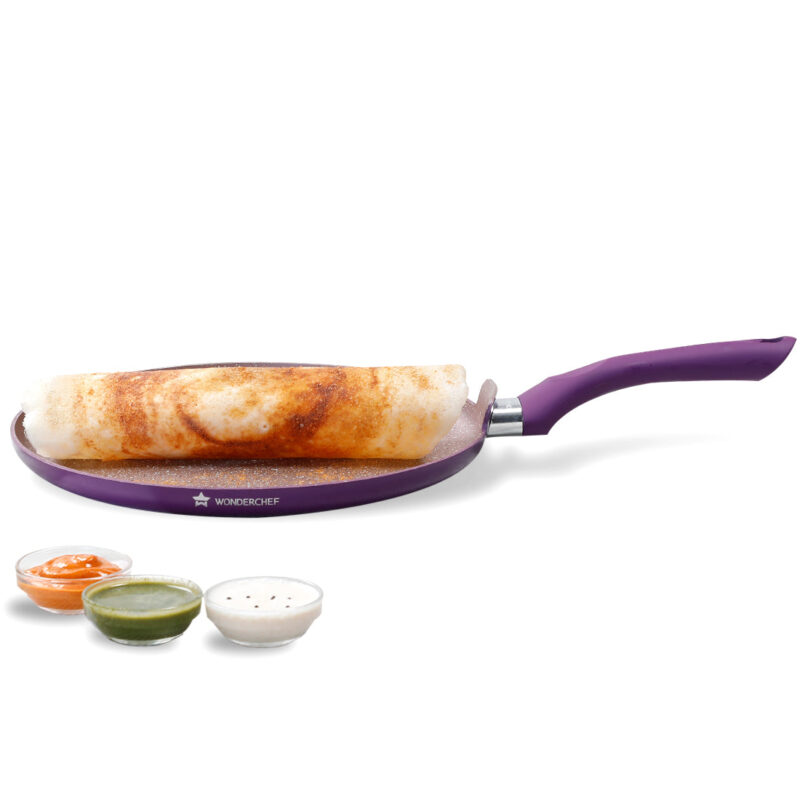Wonderchef Renewed Royal Velvet 28cm Non-Stick Dosa Tawa | Induction Bottom | Soft-Touch Handle | Virgin Grade Aluminium | 3mm Thick | PFOA and Heavy Metals Free - Image 7