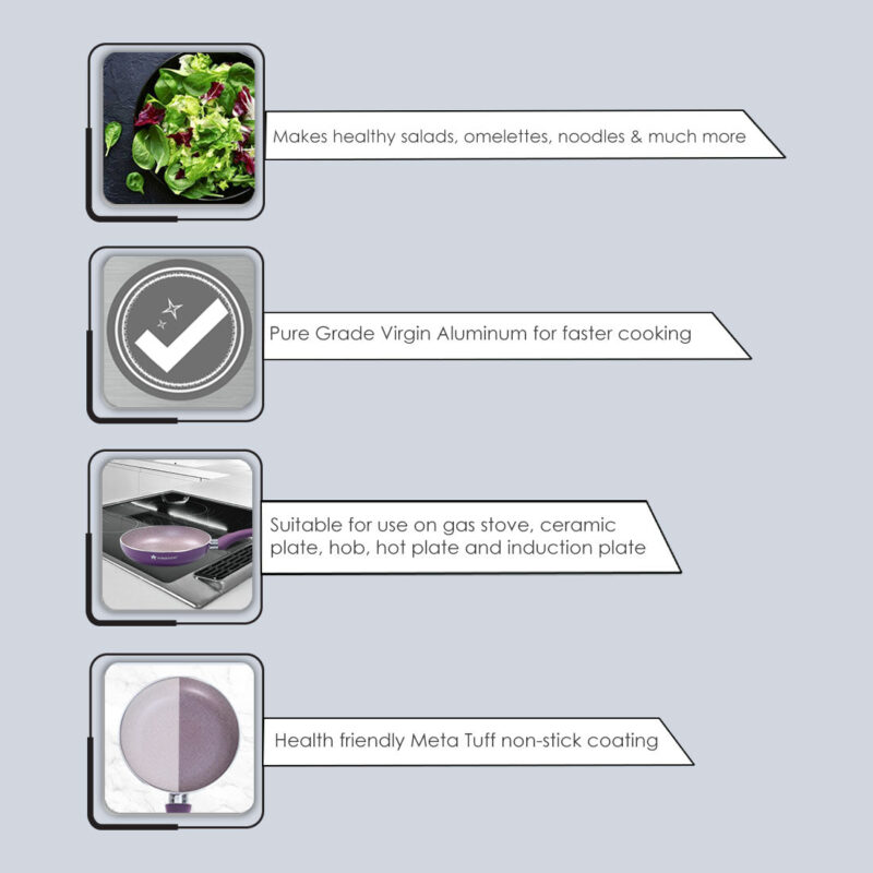 Royal Velvet Non-Stick 26 cm Fry Pan with Induction Bottom & Soft-Touch Handle | Virgin Grade Aluminium | PFOA & Heavy Metals Free | 3 mm thick | 2.1 litres | 2 Years Warranty | Purple - Image 8