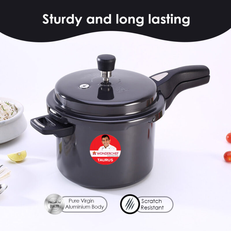 Taurus Hard Anodized 5L Outer Lid Pressure Cooker, SS Lid, Soft Touch Handles for Durability,  Induction Friendly, Black, 5 year warranty, ISI Certified - Image 3