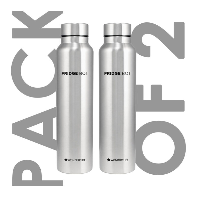 Stainless Steel Fridge-bot 1000 ml Each | Pack of 2 | Gift Box Packing | Single wall | Non-insulated | 304 Stainless Steel | Non Toxic | BPA free | Rust Free | Spill and Leak proof | Light weight | For Home & Office | Wide Mouth | 2 Years Warranty - Image 3