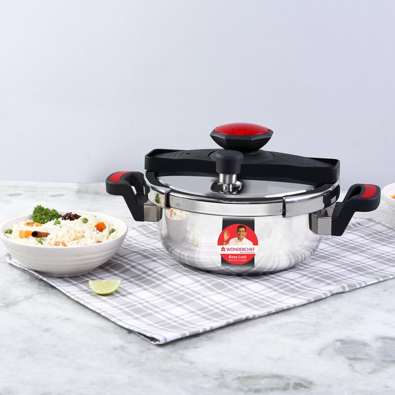 Easy Lock Stainless Steel 3L Outer Lid Pressure Cooker | Induction Compatible | Tri-Ply Bottom | 5-Year Warranty | Free Glass Lid | Silver - Image 2