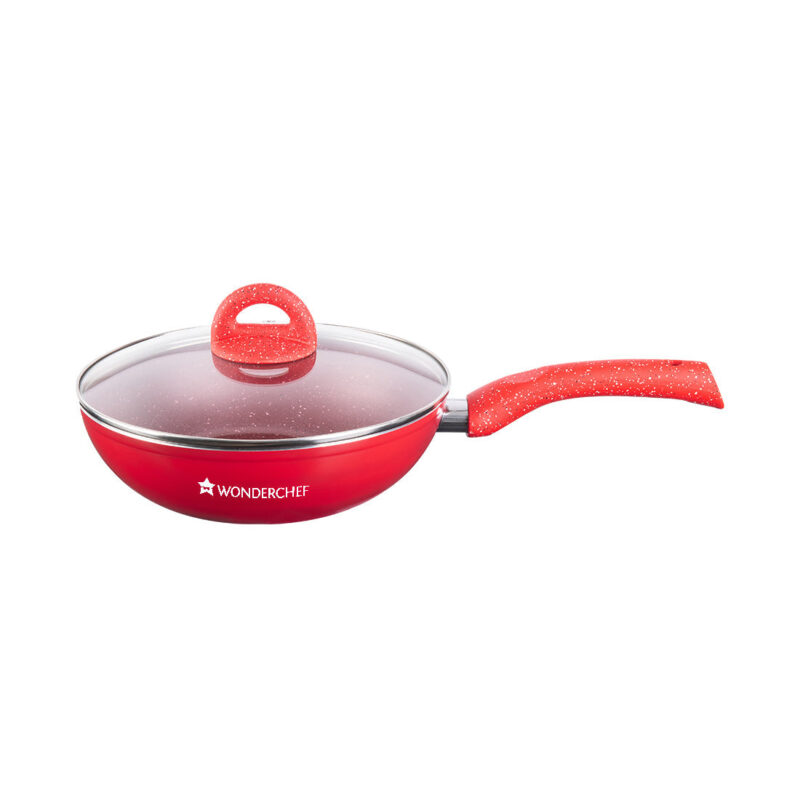 Granite Non-stick Cookware Set, 4Pc (Frying Pan With Lid, Wok, Dosa Tawa), Induction Bottom, Pure Grade Aluminium, PFOA, 3.5mm, 2 Years Warranty, Red - Image 4