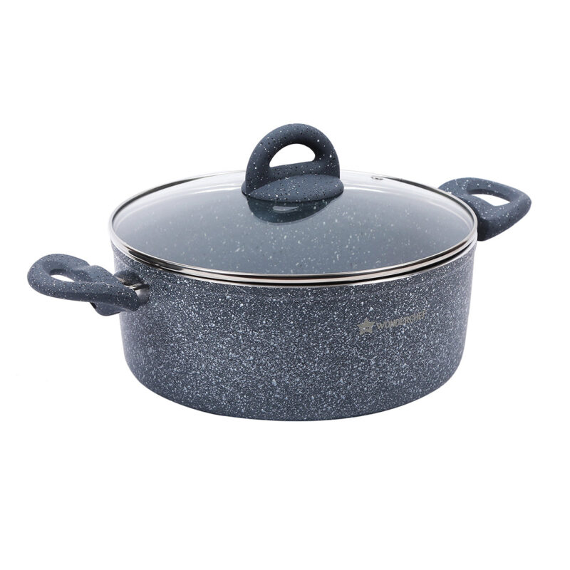 Granite 24 cm Non-Stick Casserole | Glass Lid |Induction Bottom | Soft-Touch Handles | Virgin Aluminium | PFOA and Heavy Metals Free | 3.5mm | 4 liters | 2 Year Warranty | Grey - Image 8