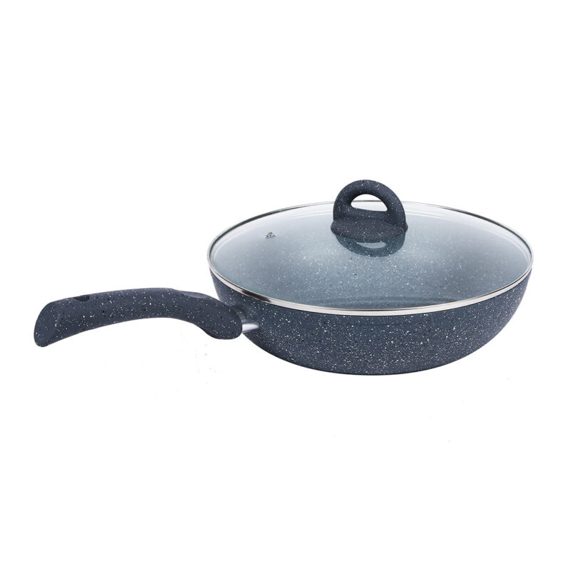 Granite 26cm Non-Stick Wok | Glass Lid | Induction Bottom | Soft-Touch Handles | Virgin Aluminium | PFOA and Heavy Metals Free | 3.5mm Thick| 26cm, 3.1 litres | 2 Year Warranty | Grey - Image 4
