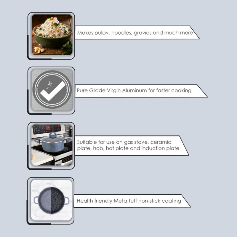 Granite 24 cm Non-Stick Casserole | Glass Lid |Induction Bottom | Soft-Touch Handles | Virgin Aluminium | PFOA and Heavy Metals Free | 3.5mm | 4 liters | 2 Year Warranty | Grey - Image 10